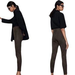 Zara Faux Suede High Rise Leggings -Dark Brown